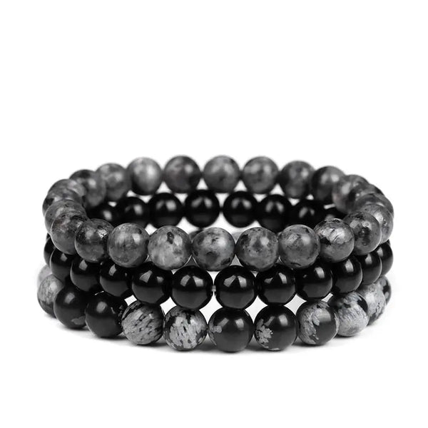 Bracelet Perles Labradorite / Onyx / Obsidienne
