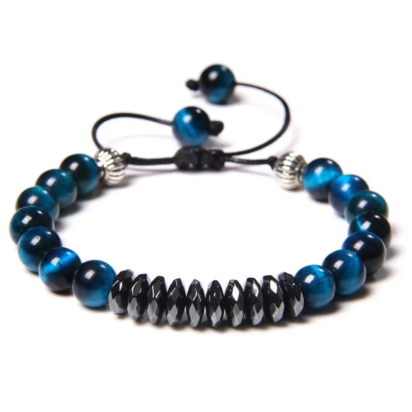 Bracelet Perles Oeil de Tigre Bleu /  Obsidienne Noire