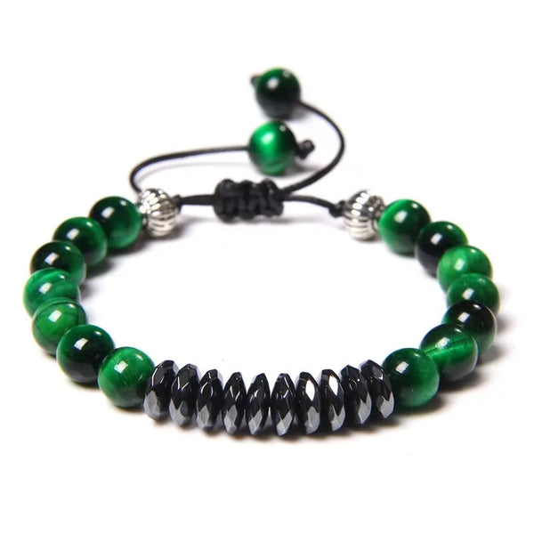 Bracelet Perles Malachite Verte / Obsidienne Noire