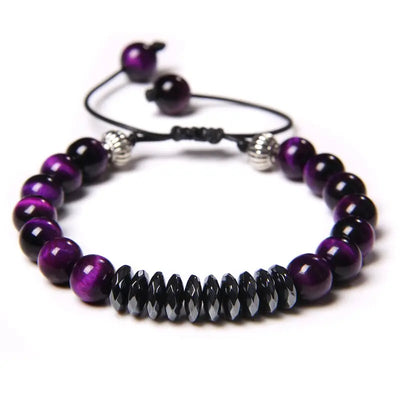 Bracelet Perles Obsidienne Noire / Améthyste