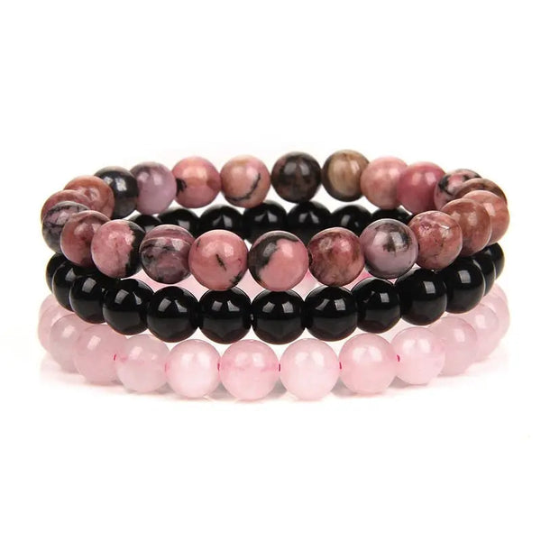 Bracelet Perles Rhodonite / Onyx / Quartz Rose
