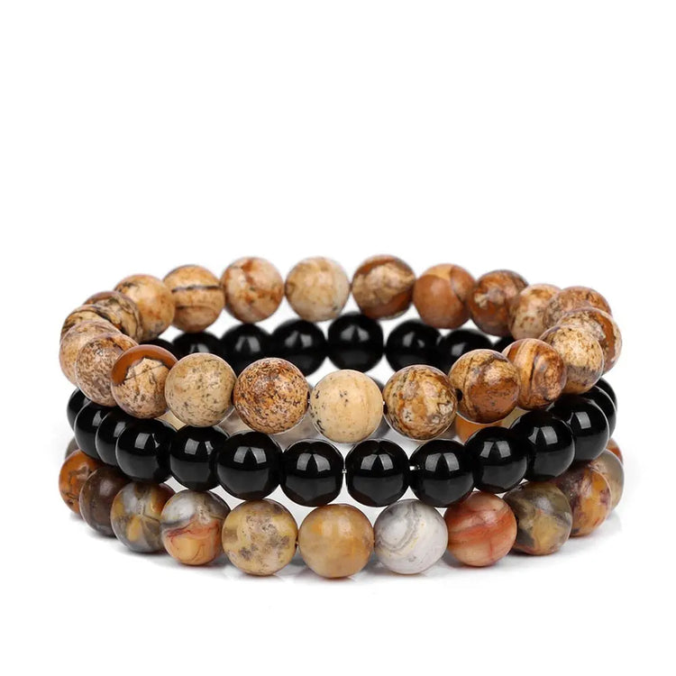 Bracelet Perles Jaspe / Onyx / Agate