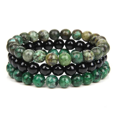Bracelet Perles Turquoise d'Afrique/ Onyx / Jaspe Verte