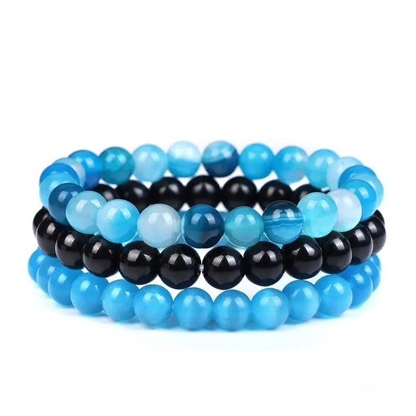 Bracelets Perles Agate Bleue / Onyx / Oeil de Chat