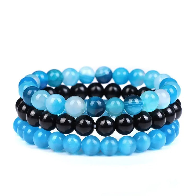 Bracelets Perles Agate Bleue / Onyx / Oeil de Chat