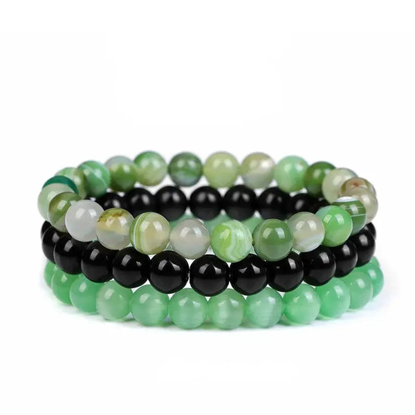 Bracelets Perles Agate Verte/ Onyx / Oeil de Chat Verte