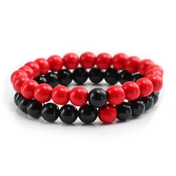 Bracelets Perles Obsidienne Noire / Agate Rouge