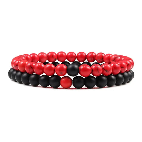 Bracelets Perles Onyx / Jaspe Rouge