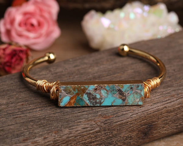 Bracelet Manchette Ouvert en Pierre de Turquoises Naturelles