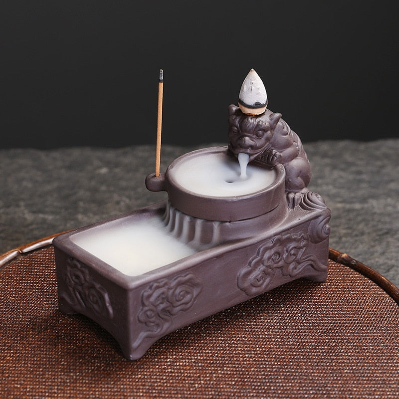 SEEDWAVE Porte-encens Baton Lotus En Noyer, Support Encens 3 Trous En Laiton, Brûleur D'encens